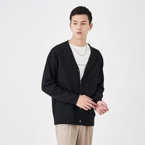 [웨일쓰] 남성 무지 캐주얼 얇은 니트 가디건 남자 브이넥 오픈 가디건